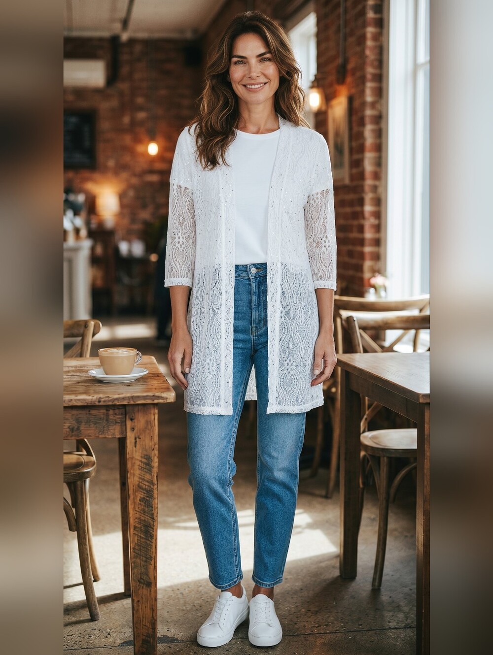 Brittany Black White Lace Open Cardigan